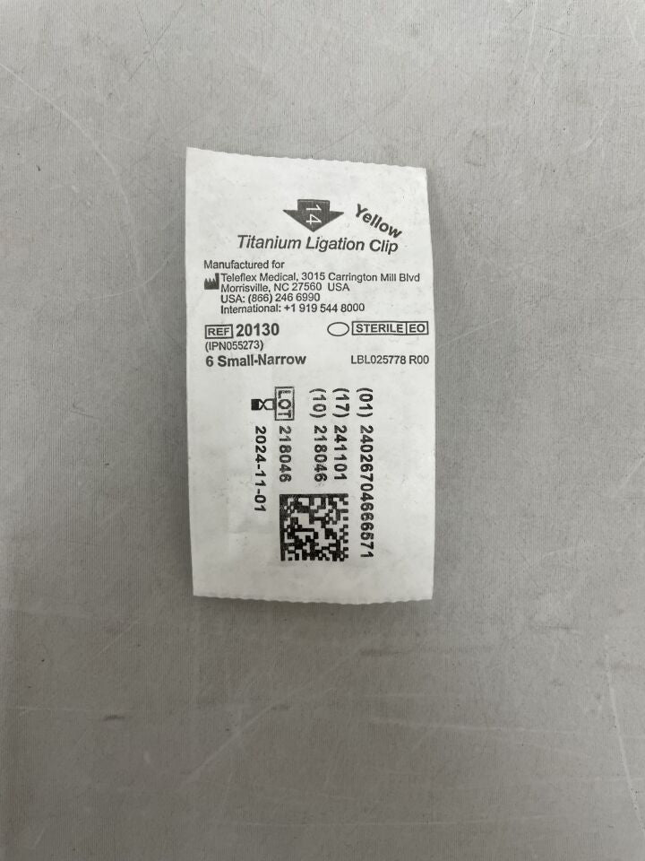 20130 - TELEFLEX - Ti Ligation Clips, Small, 6 Clips/Cartridge, () - ( Expiry Date: 2024-11-01 )