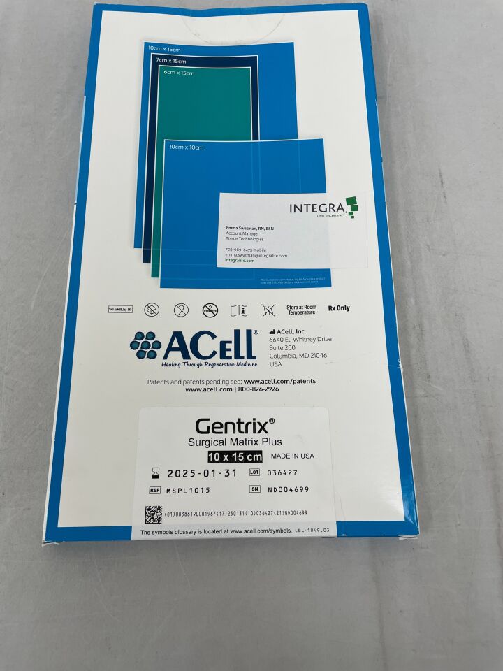 MSPL1015 - ACELL - Gentrix Surgical Matrix Plus 10cm x 15cm, (BX/1) - ( Expiry Date: 2025-01-31 )