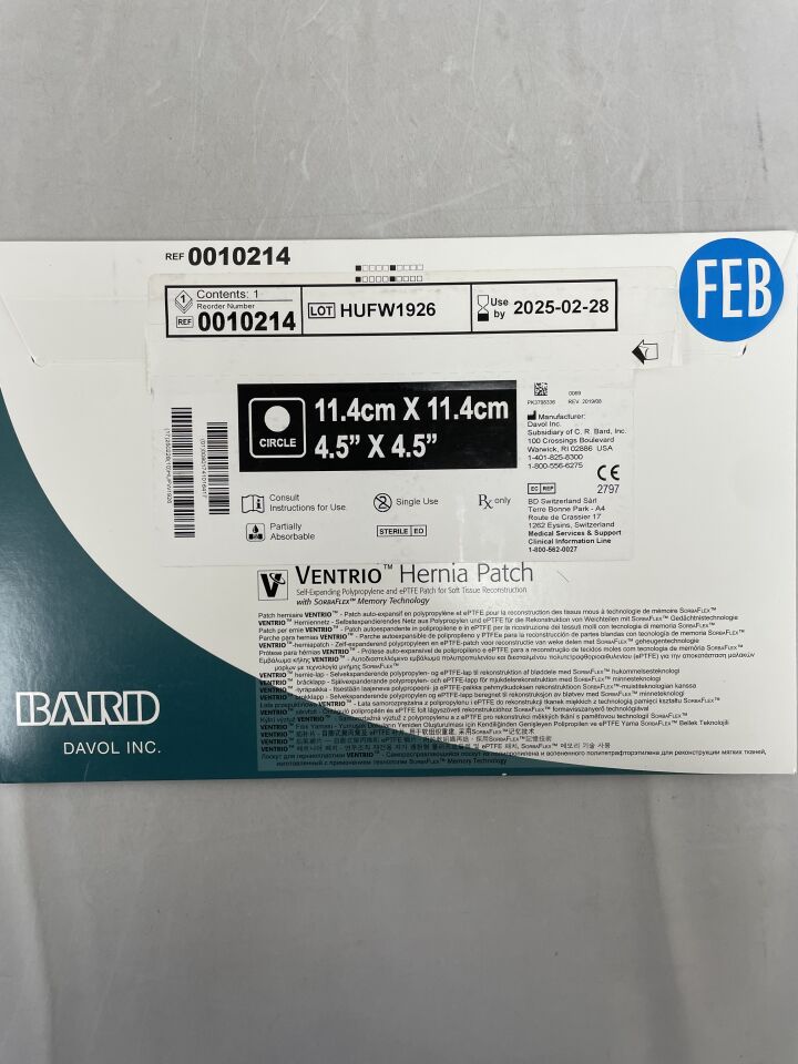 10214 - BARD - Ventrio Hernia Patch Large Circle with ePTFE 11.4cm Diameter, (BX/1) - ( Expiry Date: 2025-02-28 )