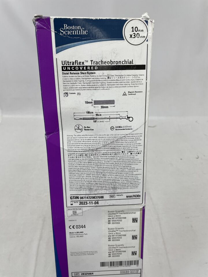 7630 - BOSTON SCIENTIFIC - Ultraflex Tracheobronchial Uncovered Distal Release Stent System - 10mm x 30mm, (BX/1) - ( Expiry Date: 2023-11-04 )