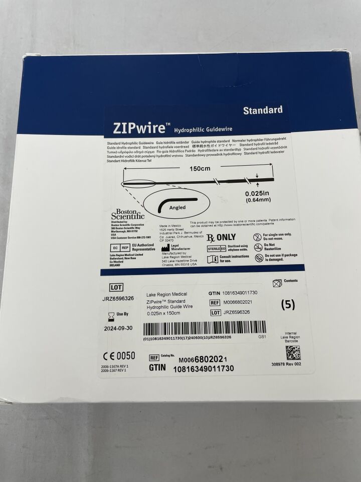 680202 - BOSTON SCIENTIFIC - ZIPwire Nitinol Hydrophilic Guidewire, Standard Type, Angled, 150cm x 0.032in, () - ( Expiry Date: 2024-09-30 )
