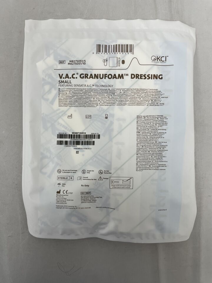 M8275051 - KCI - V.A.C. GranuFoam Small Dressing Kit, SensaT.R.A.C, (EA) - ( Expiry Date: 2025-01-31 )