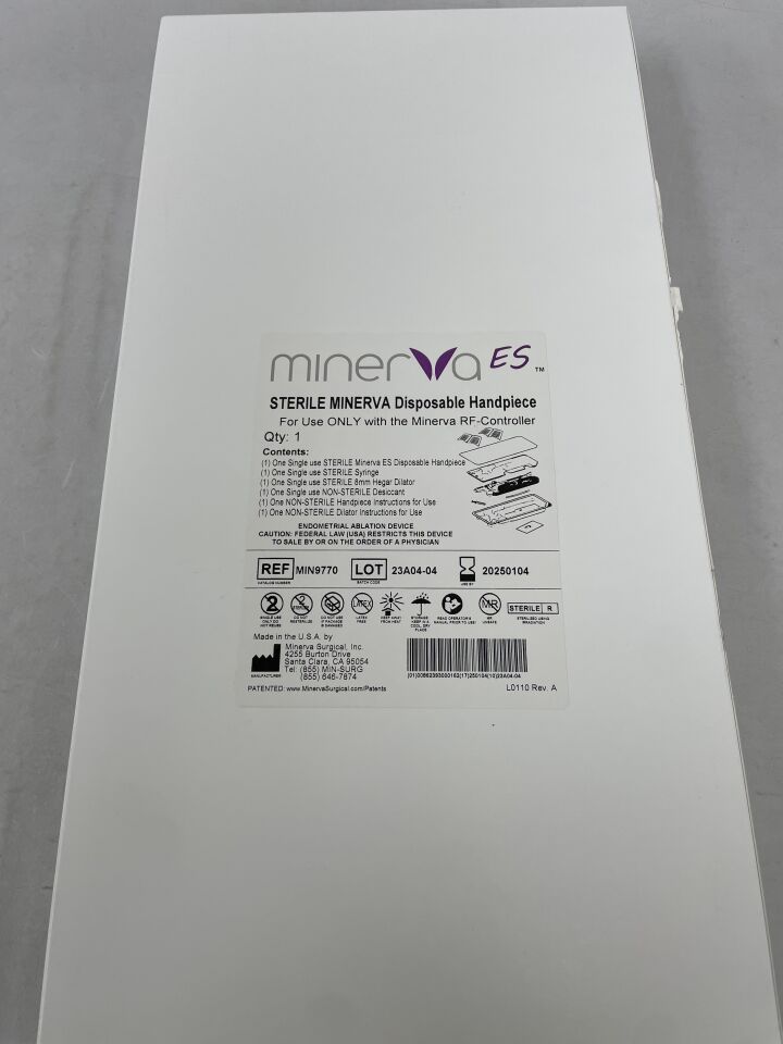 MIN9770 - MINERVA SURGICAL - Disposable Handpiece, contains 1 Minerva ES Disposable Handpiece, 1 Syringe, 1 8mm Hegar Dilator, 1 Desiccant, (BX/1) - ( Expiry Date: 2025-01-04 )