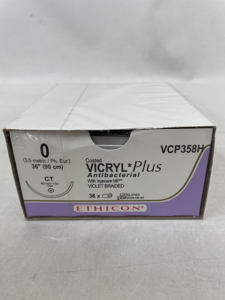 VCP358H - ETHICON - Coated Vicryl Plus Absorbable Braided Antibacterial Suture, Size 0, 36 in. Length, CT Needle , ( BX/36 ) - ( Expiry Date : 2025-09-30 )