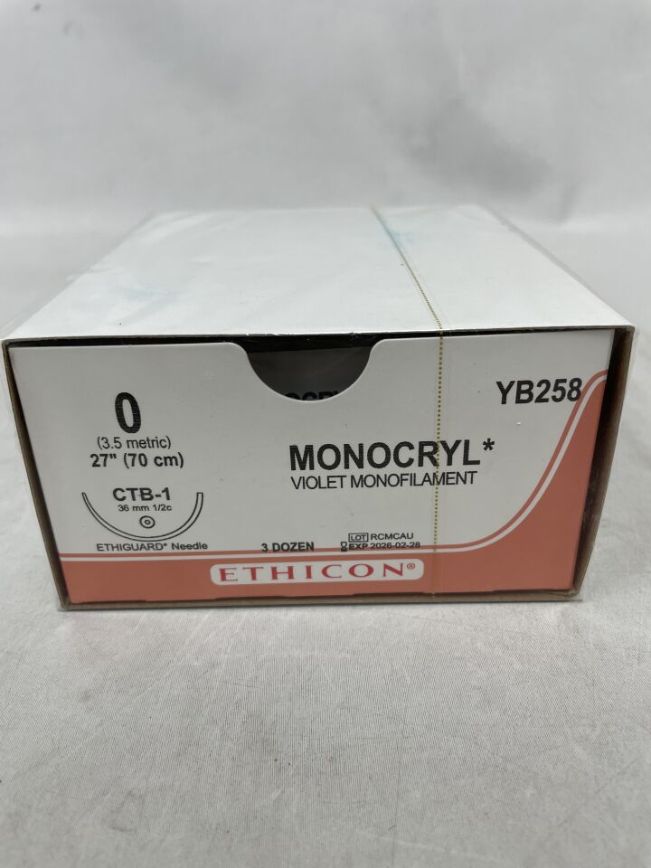 YB258 - ETHICON - MONOCRYL VIOLET MONOFILAMENT 0 CTB-1 27"(70cm) , ( BX/36 ) - ( Expiry Date : 2026-02-28 )