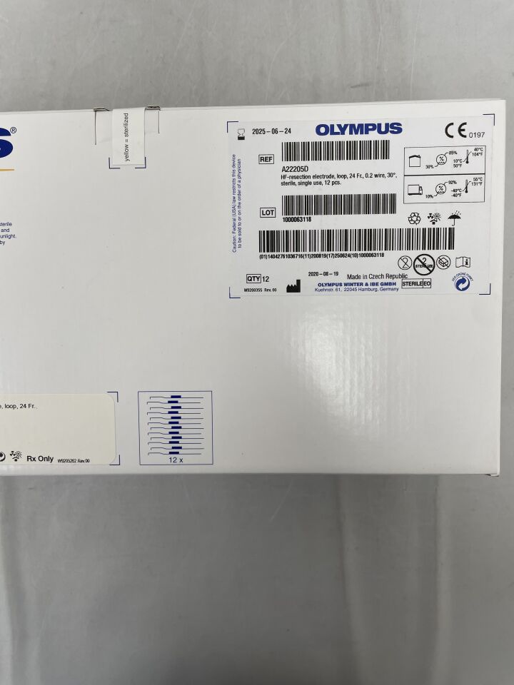 A22205D - 奧林巴斯 - 奧林巴斯高頻切除電極,24 Fr 環,0.2 mm 線徑,30° 角,(BX/12)-(有效期至:2025-06-24)
