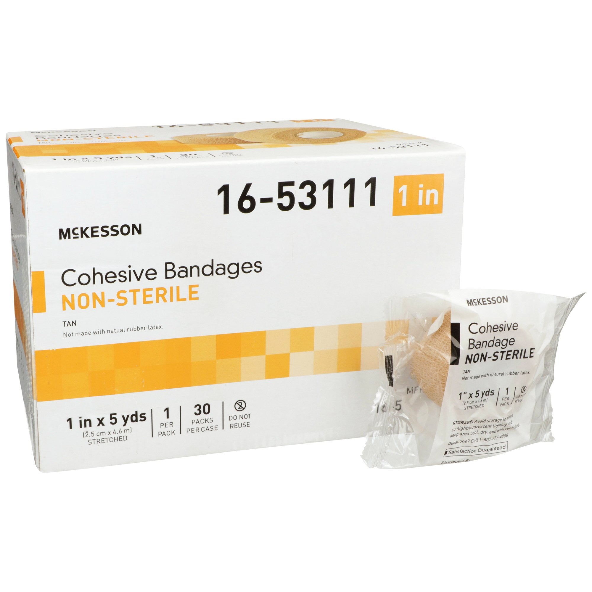 520550 - McKesson - McKesson Cohesive Bandage, 1'' x 5 Yard, 30 per Case, Non Sterile, Latex-free, Tan, Case of 30, (CS)