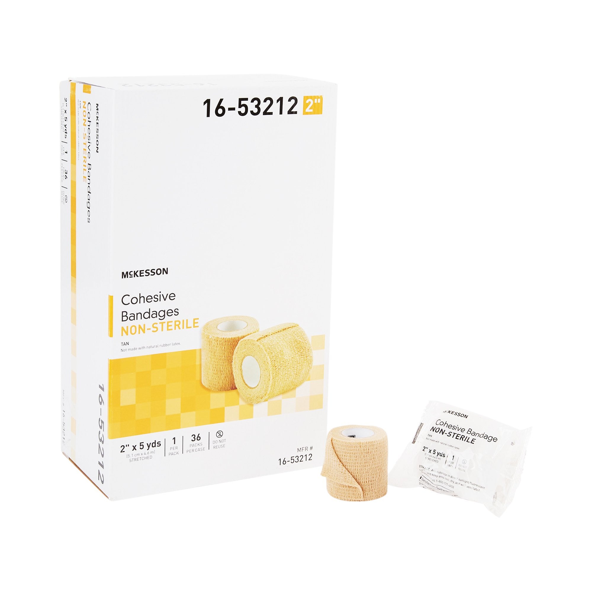 520551 - McKesson - McKesson Cohesive Bandage, 2'' x 5 Yard, Non Sterile, Latex-free, Tan, Roll of 1, (EA)