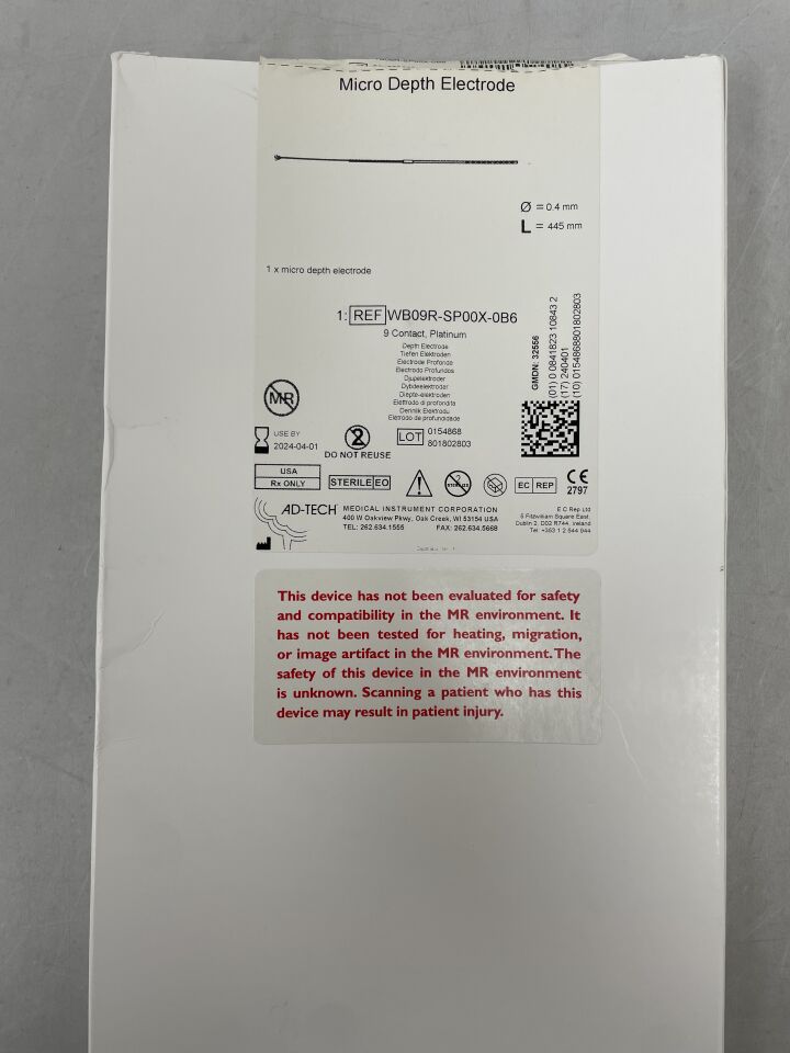 WB09R-SP00X-0B6 - AD-TECH - Micro Depth Electrode, 0.4 x 445mm, 9 Platinum Contact, (BX/1) - ( Expiry Date: 2024-04-01 )