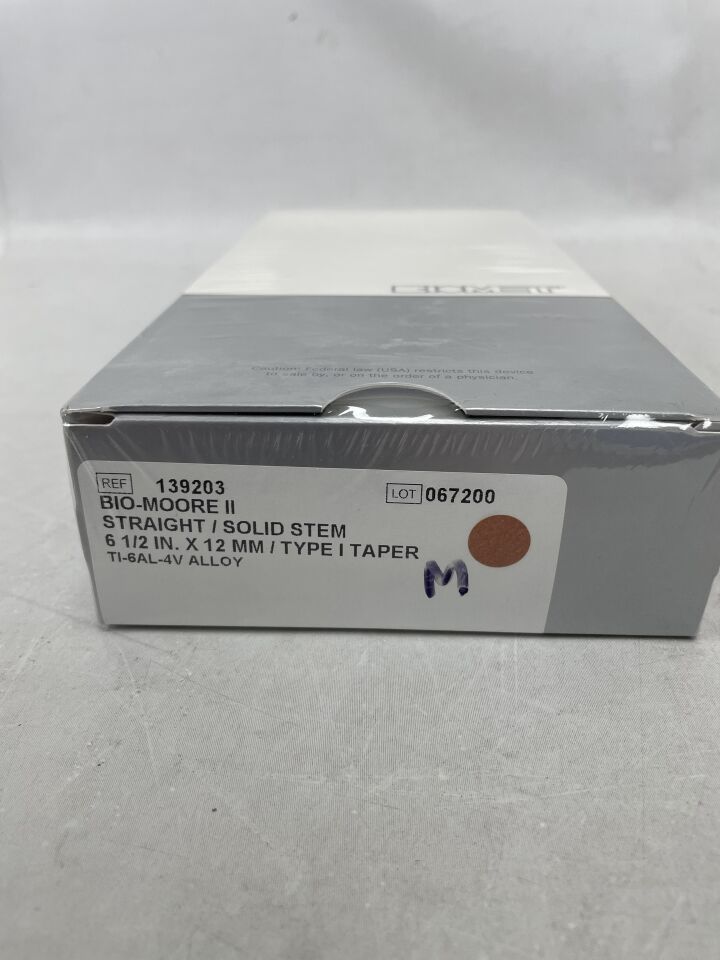 139203 - BIOMET - BIO-MOORE II HIP SYSTEM, Type 1 Taper, 6.5in x 12mm, (BX/1) - ( Expiry Date: 2023-12-31 )