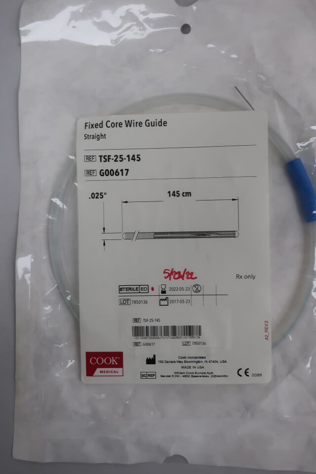 G00617 - COOK - Fixed Core Wire Guide - Straight - TSF-25-145 - .025" x 145cm, () - ( Expiry Date: 2024-11-15 )