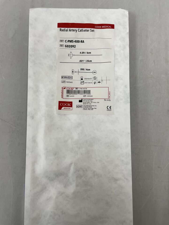 G02092 - COOK - Radial Artery Catheter Set, 4.0F, 0.021in, 20G , (EA) - ( Expiry Date: 2024-06-03 )
