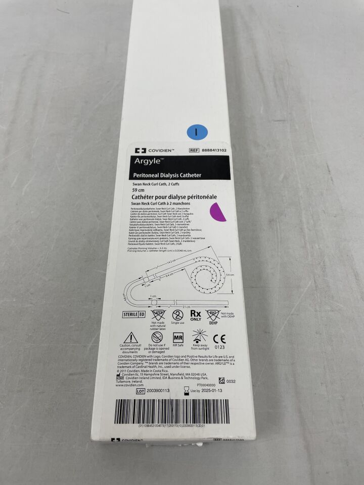 8888413102 - COVIDIEN - Argyle Peritoneal Dialysis Catheter, Swan Neck Curl Cath, 2 Cuff, 59 cm length, (BX/1) - ( Expiry Date: 2025-01-13 )