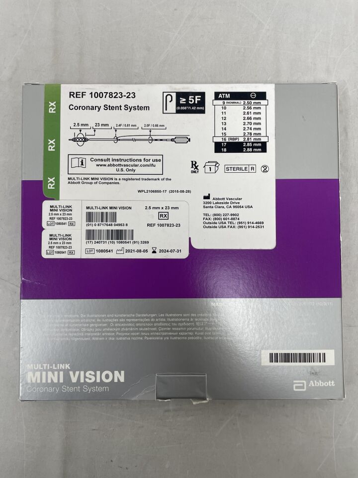 1007823-23 - ABBOTT - Multi-Link Mini Vision RX Coronary Stent System, Cobalt Chromium 2.5mm x 23mm, (BX/1) - ( Expiry Date: 2024-07-31 )