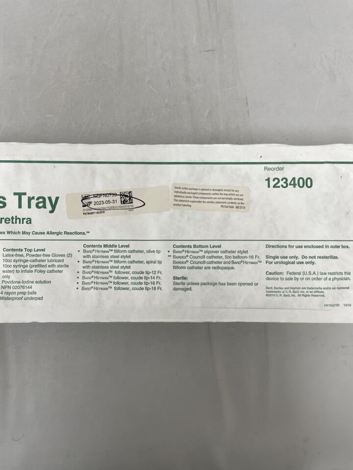 123400 - BARD - Heyman Sterile Urologist's Tray, (EA) - ( Expiry Date: 2023-05-31 )