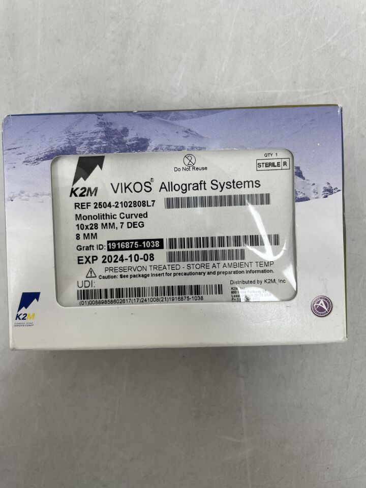 2504-2102808L7 - K2M - Vikos Allograft Systems, Monolithic Curved, 10x28mm, 7 Deg, 8mm, (BX/1) - ( Expiry Date: 2024-10-08 )