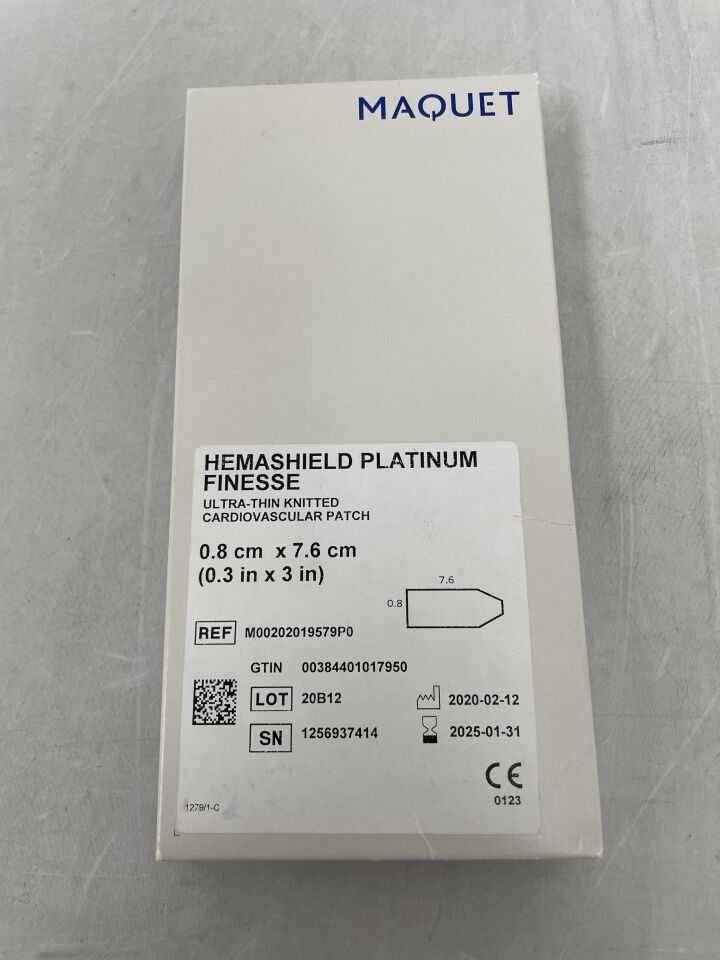 M00202019579P0 - MAQUET - Hemashield Platinum Finesse Ultra-Thin Knitted Cardiovascular Patch - 0.8cm x 7.6cm, (BX/1) - ( Expiry Date: 2025-01-31 )