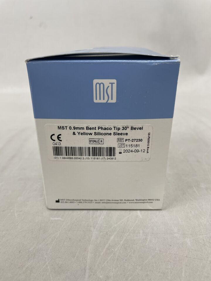 PT-27230 - MST - .09mm Bent Phaco Tip, 30 Degree Bevel and Yellow Silicone Sleeve, (BX/6) - ( Expiry Date: 2024-09-12 )