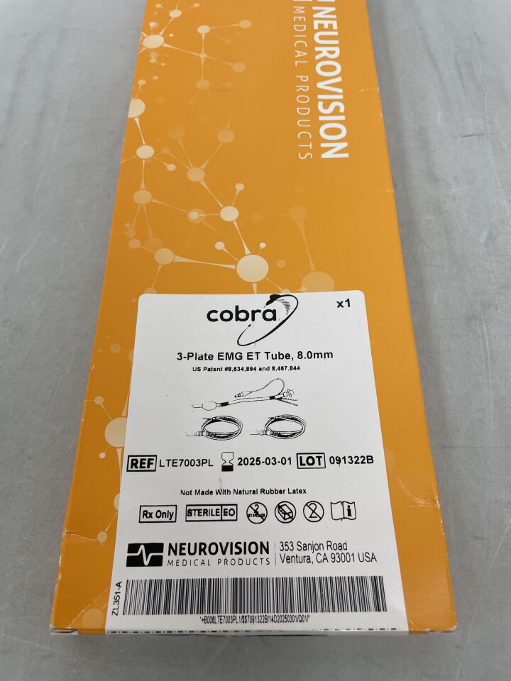 LTE7003PL - NEUROVISION - Cobra 3-Plate EMG Endotracheal Tube, 8 mm, (BX/1) - ( Expiry Date: 2025-03-01 )