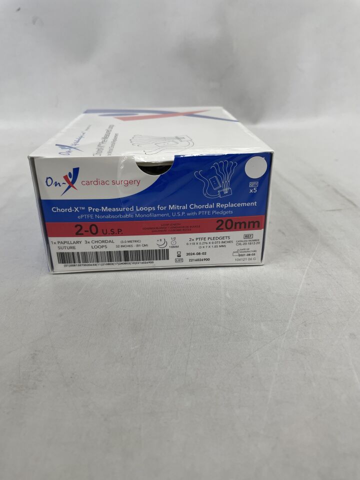 CXL-20-1812-20 - ON-X LIFE TECHNOLOGIES - 2-0 Artivion On-X Chord-X ePTFE Pre-Measured Loops for Mitral Chordal Replacement w/Pledgets 20mm, (BX/5)
