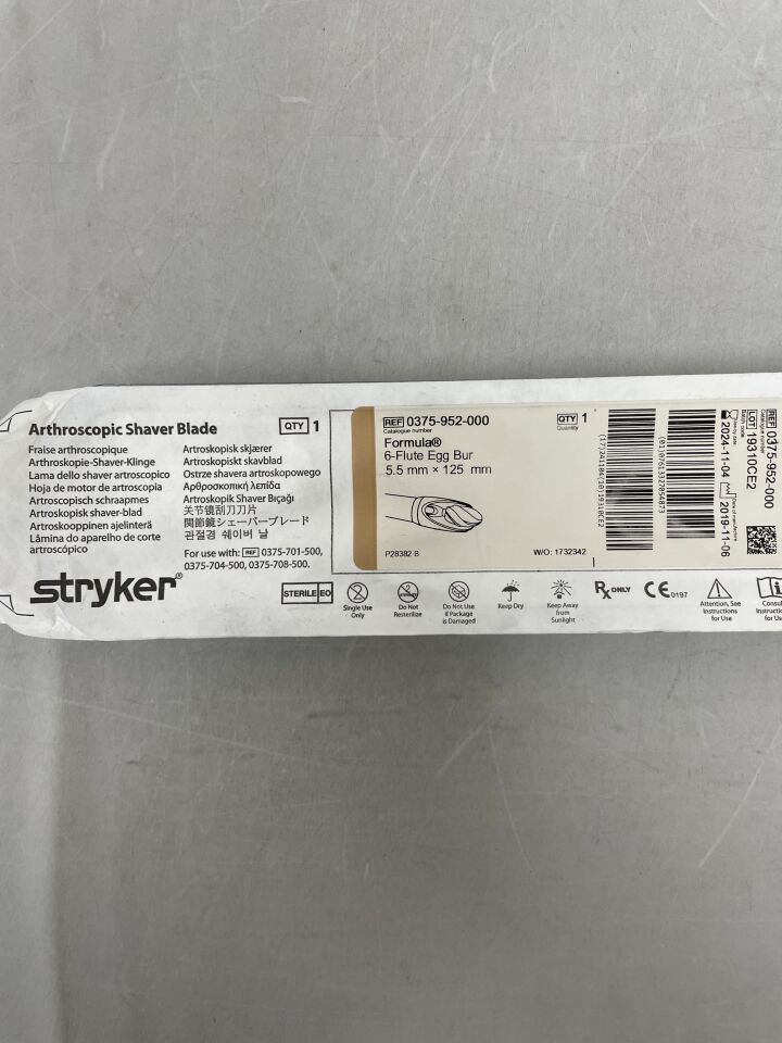 0375-952-000 - STRYKER - Formula 5.5mm x 12.5cm Aggressive Egg Bur, 6-Flute, (EA) - ( Expiry Date: 2024-11-04 )