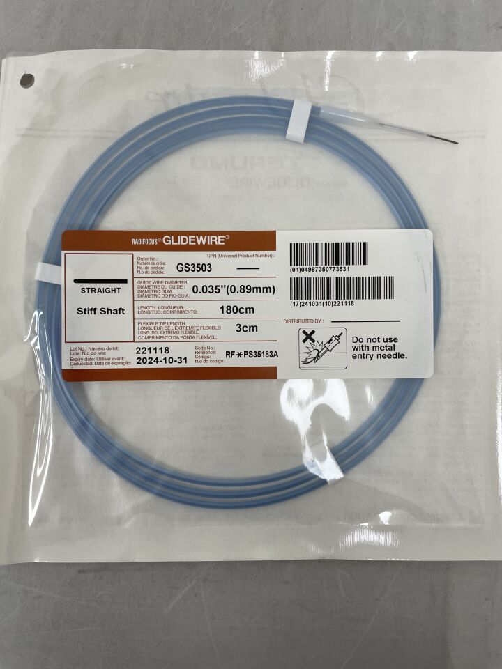 GS3503 - TERUMO - Radifocus Glidewire - Straight Stiff Shaft - .035" x 180cm x 3cm
, () - ( Expiry Date: 2024-10-31 )