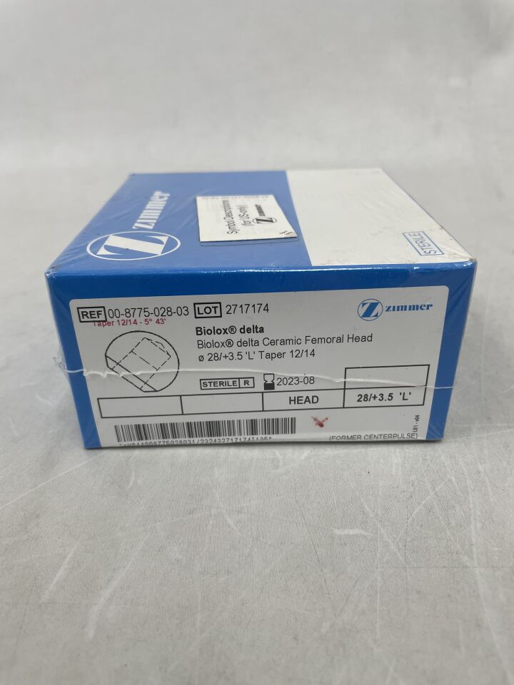 00-8775-028-03 - ZIMMER - Biolox Delta, Ceramic Femoral Head, L, 28/+3.5, Taper 12/14, (BX/1) - ( Expiry Date: 2023-08-31 )