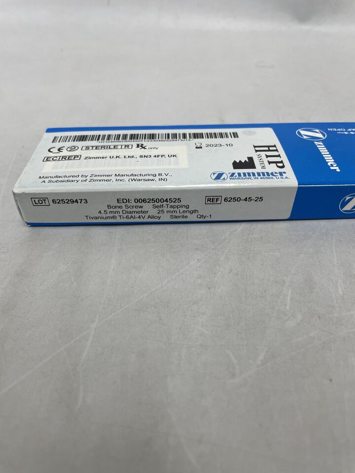 6250-45-25 - ZIMMER - Tivanium Bone Screw, 4.5 x 25mm, (BX/1) - ( Expiry Date: 2023-10-31 )