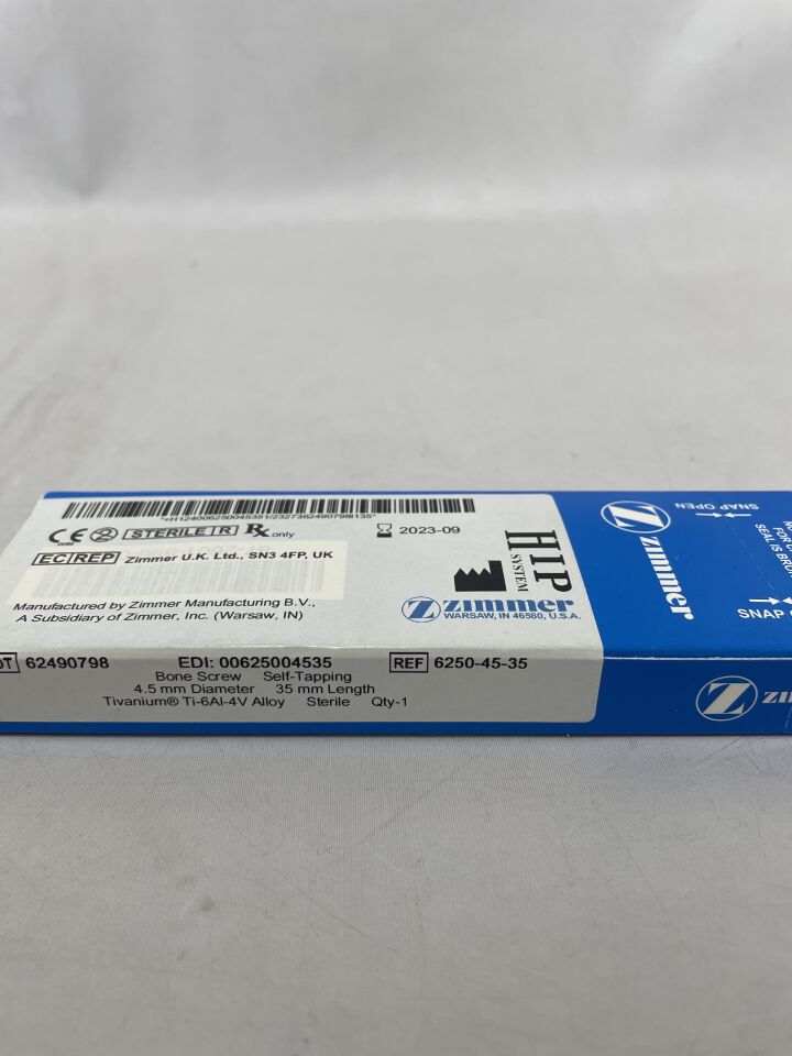 6250-45-35 - ZIMMER - Bone Screw, Self Tapping, 4.5mm x 35mm, (BX/1) - ( Expiry Date: 2023-09-30 )