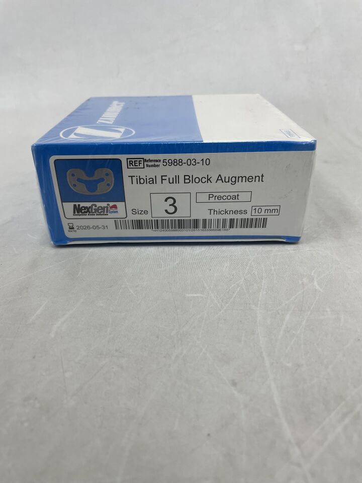 5988-03-10 - ZIMMER - NexGen Complete Knee System, Tibial Full Block Augment, Size- 3, Thickness- 10mm , ( BX/1 ) - ( Expiry Date : 2026-05-31 )