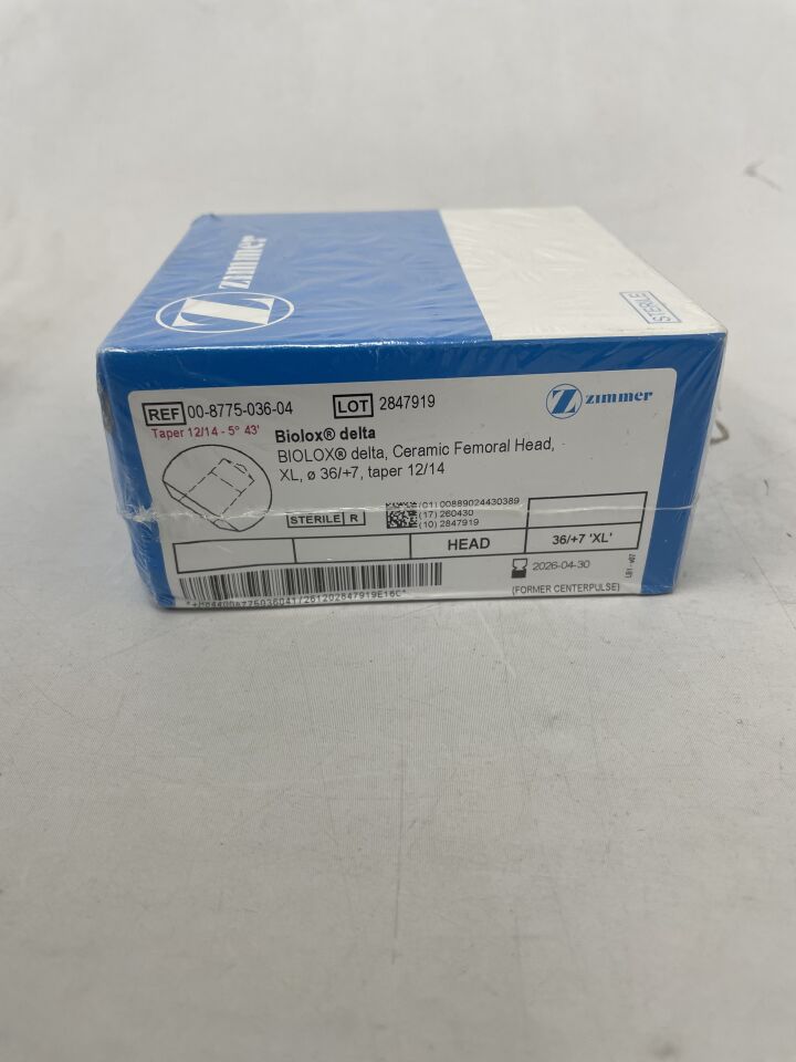 00-8775-036-04 - ZIMMER - Biolox Delta, Ceramic Femoral Head, XL, 36/+7, Taper 12/14 , ( BX/1 ) - ( Expiry Date : 2026-04-30 )