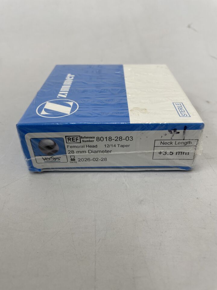 8018-28-03 - ZIMMER - VerSys Hip System Femoral Head 12/14 Taper, 28mm Diameter, +3.5mm Neck Length , ( BX/1 ) - ( Expiry Date : 2026-02-28 )