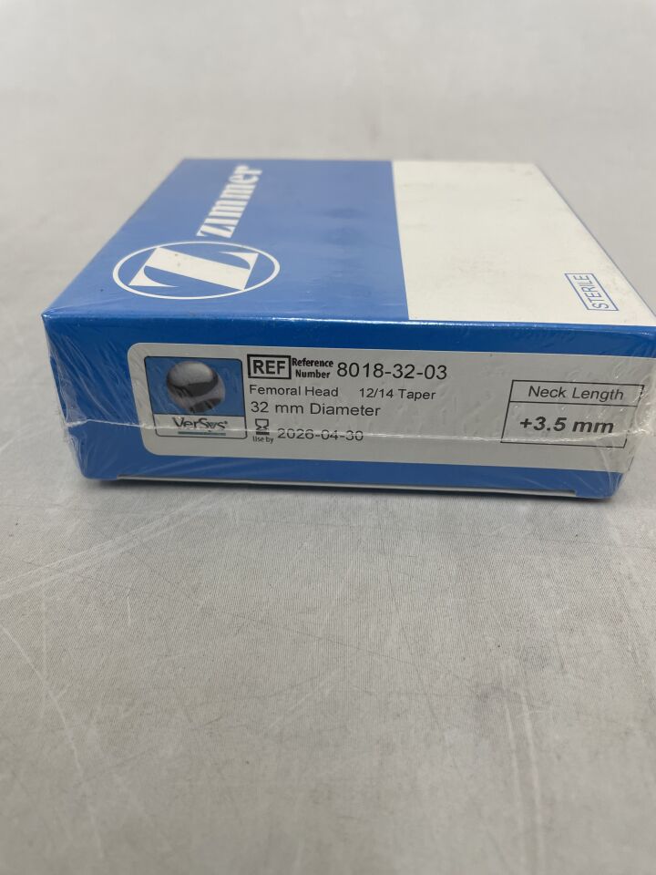 8018-32-03 - ZIMMER - Sistema de cadera VerSys, cabeza femoral cónica 12/14, diámetro de 32 mm, longitud de cuello de +3,5 mm, (caja/1) - (Fecha de caducidad: 30/04/2026)