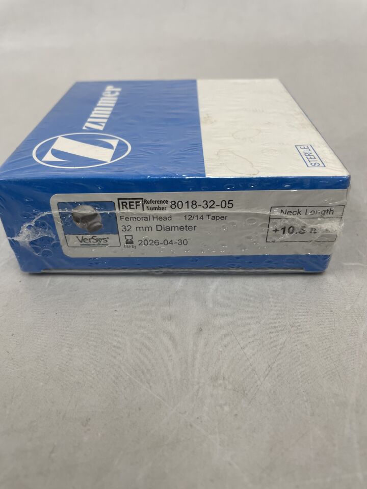 8018-32-05 - ZIMMER - Sistema de cadera VerSys, cabeza femoral cónica 12/14, diámetro de 32 mm, longitud de cuello de +10,5 mm, (caja/1) - (Fecha de caducidad: 30/04/2026)