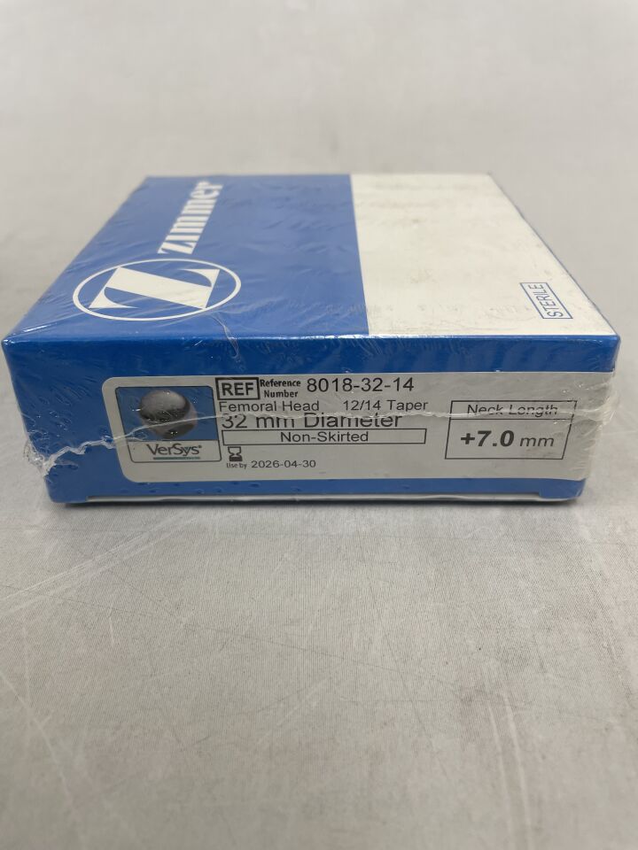 8018-32-14 - ZIMMER - Sistema de cadera VerSys, cabeza femoral cónica 12/14, diámetro de 28 mm, longitud de cuello de +7,0 mm, (caja/1) - (Fecha de caducidad: 30/04/2026)