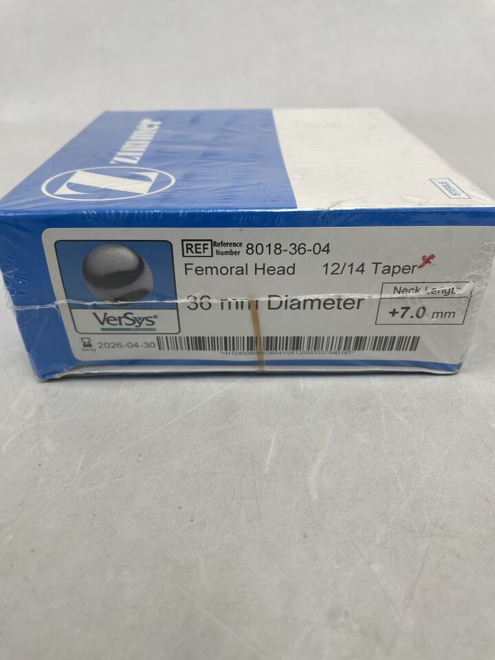 8018-36-04 - ZIMMER - Sistema de cadera VerSys, cabeza femoral cónica 12/14, diámetro de 36 mm, longitud de cuello de +7,0 mm, (caja/1) - (Fecha de caducidad: 30/04/2026)