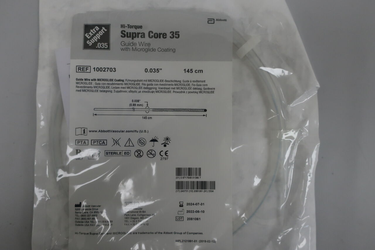 1002703 - ABBOTT - Hi-Torque supra core 35 guide wire - .035" x 145cm, (EA) - ( Expiry Date: 2024-07-31 )