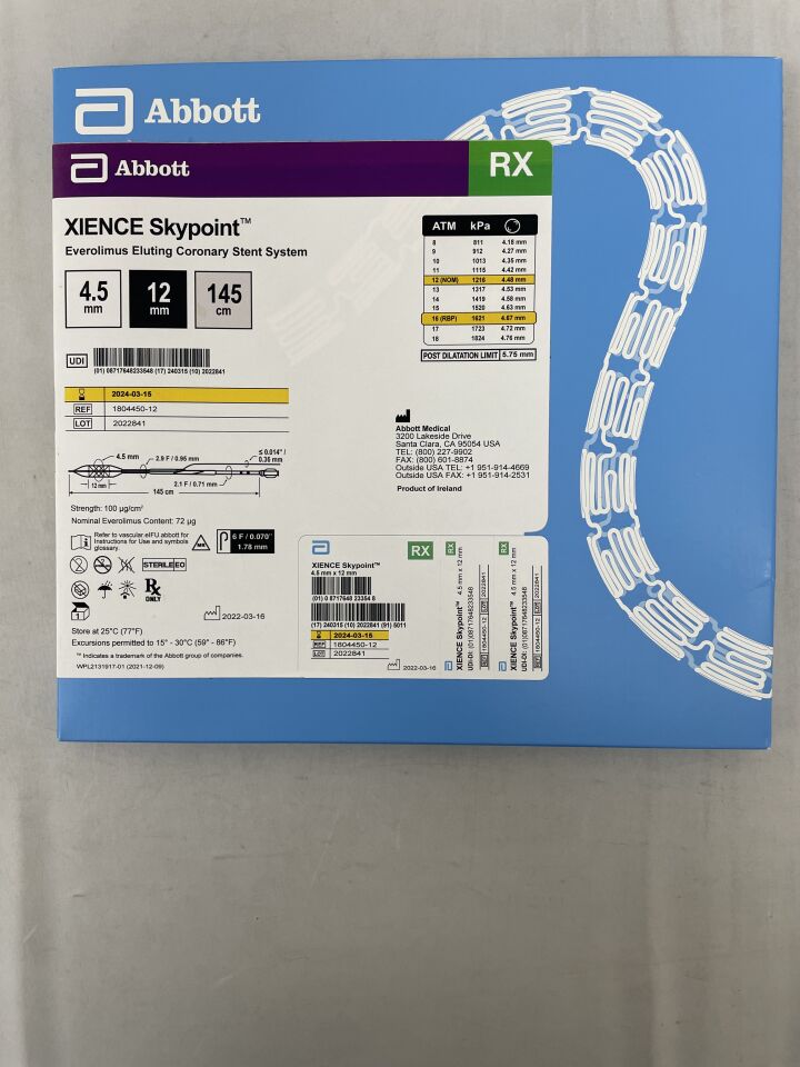 1804450-12 - ABBOTT - Xience Skypoint RX Everolimus Eluting Coronary Stent: 4.5mm x 12mm, 145cm, (BX/1) - ( Expiry Date: 2025-03-15 )