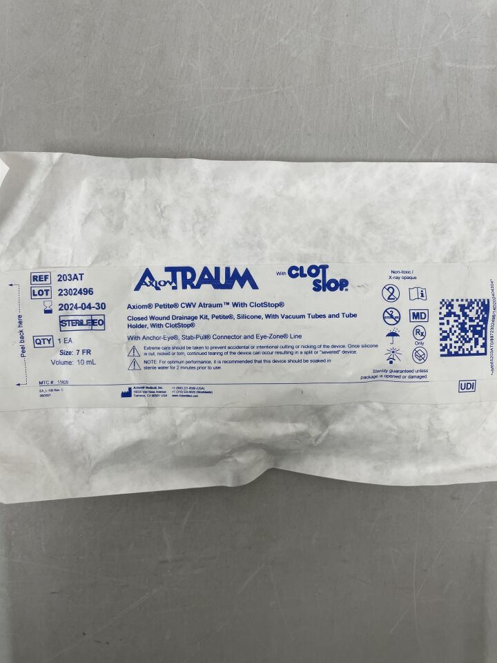 203AT - AXIOM - Traum Closed Wound Drainage Kit 7Fr x 10mL, (EA) - ( Expiry Date: 2024-04-30 )