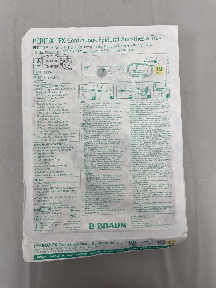 332097 - B BRAUN - Perifix FX Continuous Epidural Anesthesia Tray 17Ga/19Ga , (EA) - ( Expiry Date: 2024-11-30 )