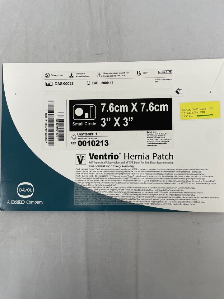 10213 - BARD - Ventrio Hernia Patch Small Circle with ePTFE 7.6cm Diameter, (BX/1) - ( Expiry Date: 2009-11-01 )