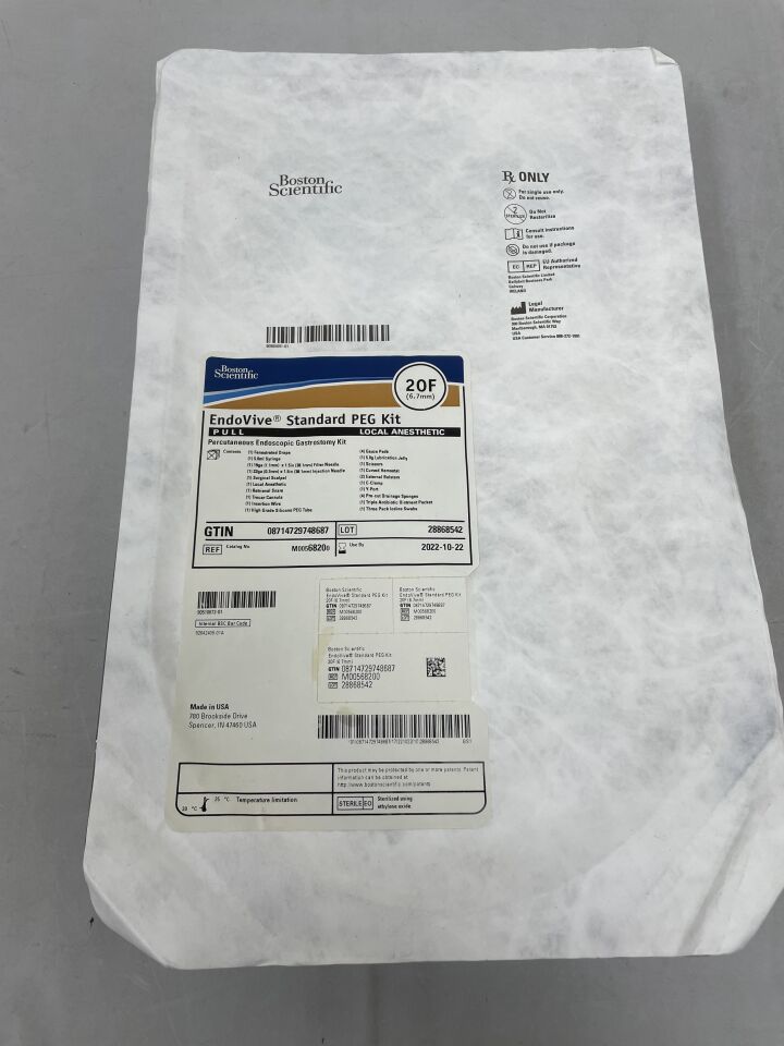 6820 - BOSTON SCIENTIFIC - EndoVive Standard PEG Kit (Percutaneous Endoscopic Gastrostomy) - Pull - Local Anesthetic - 20Fr
, () - ( Expiry Date: 2022-10-22 )