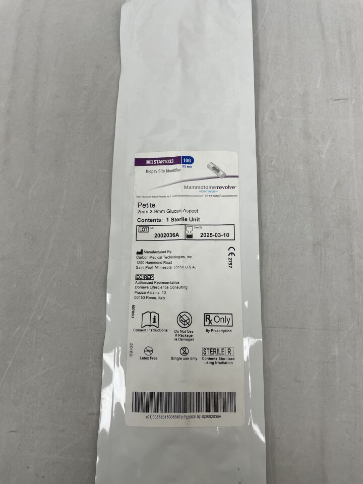 STAR1033 - CARBON MEDICAL TECHNOLOGIES - Mammotome Revolve Petite Biopsy Site Identifier, 10G, 2 x 9mm Glucan Aspect, (EA) - ( Expiry Date: 2025-03-10 )
