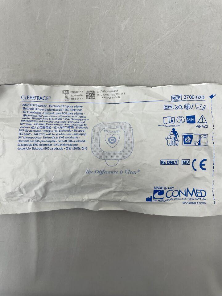 2700-030 - CONMED - Cleartrace2 Adult ECG Electrode, Radiotranslucent, Universal, with Adhesive Gel, (EA) - ( Expiry Date: 2025-04-16 )