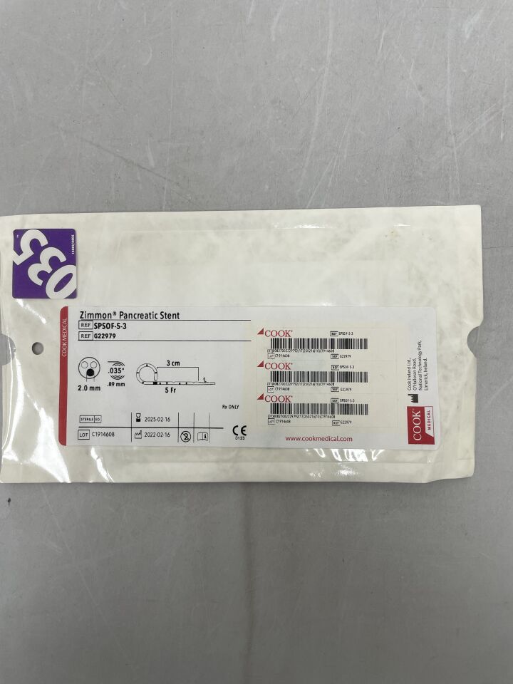 G22979 - COOK - Zimmon Pancreatic Stent 5F x 3cm, (EA) - ( Expiry Date: 2025-02-16 )