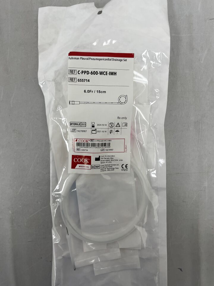 G55714 - COOK - Fuhrman Pleural/Pneumopericardial Drainage Set 6F x 15cm, (EA) - ( Expiry Date: 2024-10-14 )