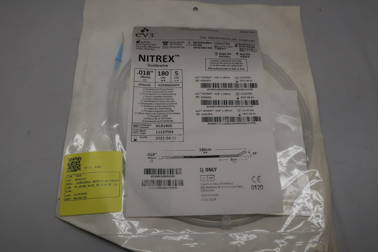 N181805 - EV3 - Nitrex Vascular Guidewire, 0.018 in. dia. x 180 cm Length, () - ( Expiry Date: 2024-11-01 )