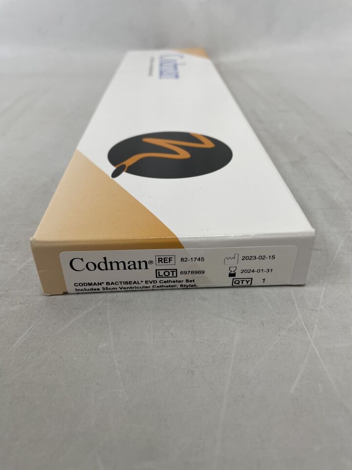 82-1745 - INTEGRA - Codman Bactiseal EVD Catheter Set - 35cm Ventricular Catheter, Stylet, Connector, Cap, Catheter Anchoring Clip and Trocar, (BX/1) - ( Expiry Date: 2024-01-31 )