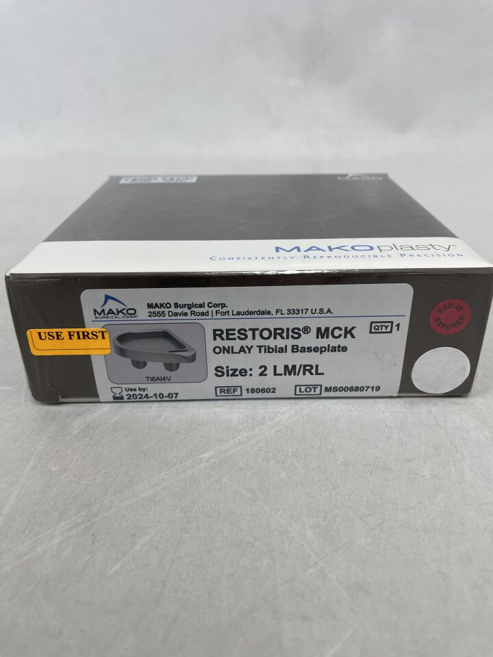180602 - MAKO SURGICAL - RESTORIS MCK Onlay Tibia Baseplate, Size - 2, Left Medial/Right Lateral, (BX/1) - ( Expiry Date: 2024-10-07 )
