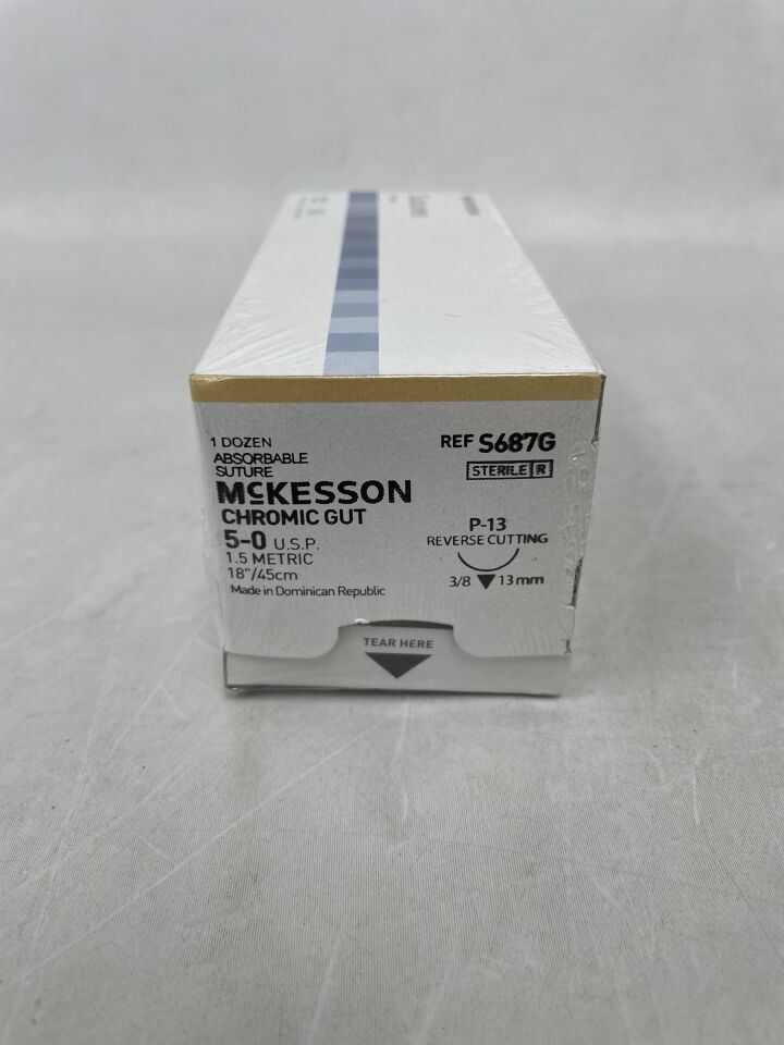 S687G - MCKESSON MEDICAL - Chromic Gut P-13 3/8 Circle Precision Reverse Cutting Needle Size 5-0, (BX/12) - ( Expiry Date: 2024-07-31 )